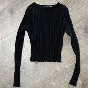 ASOS Petite Black Ribbed Long Sleeve Top